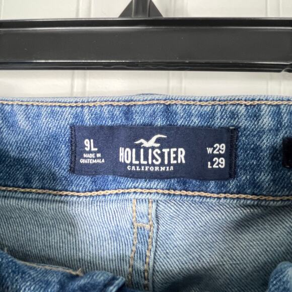 Hollister Paper bag Denim Jeans Raw Hem Pleated High Rise Size 9 Long Tall Pants - Picture 3 of 7
